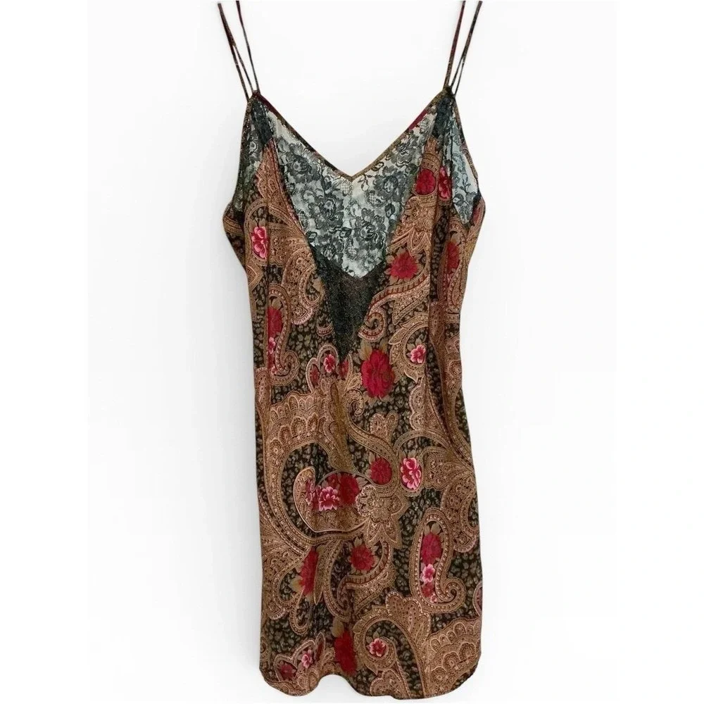 Vintage Victoria's Secret 80s Slip Dress Lace Floral Paisley Lingerie‎ Medium